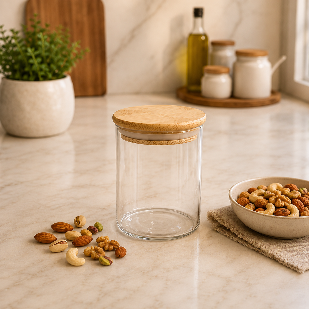 Storage Jar with Bamboo Lid – Airtight Kitchen Organizer Container - Habitt