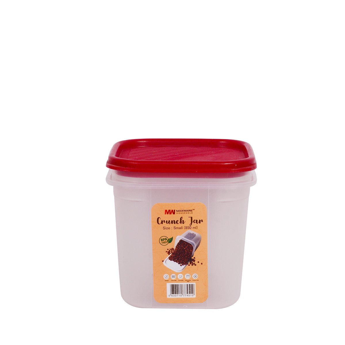 1pc Crunch Jar Small – 850 ml Plastic Airtight Food Storage Container (Grey, White, Brown, Red Lid Options) - Habitt