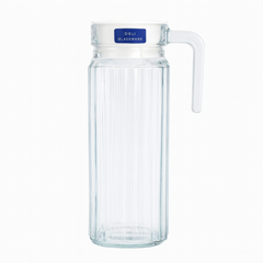 Ribbed Clear Glass Jug 1100 ml with Handle & Lid – Slim Water & Juice Pitcher for Everyday Serving - Habitt