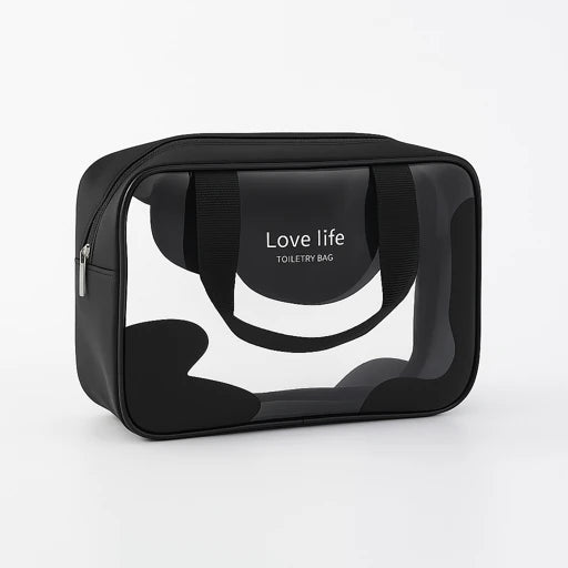 Black Transparent Toiletry Bag | Waterproof Travel Makeup & Storage Pouch - Habitt