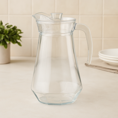 Clear Glass Jug 1300 ml with Hexagonal Base &amp; Easy-Pour Spout – Elegant Water & Juice Pitcher - Habitt