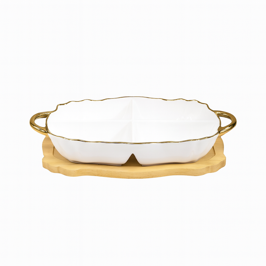 Portion Dish with Wooden Base – 7801 Gold - Habitt