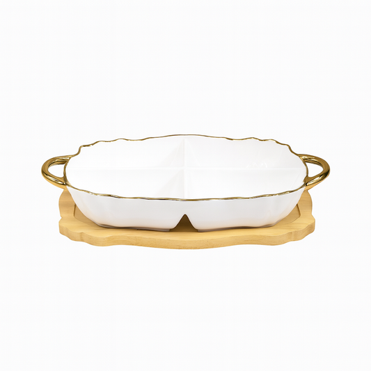 Portion Dish with Wooden Base – 7801 Gold - Habitt