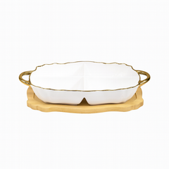 Portion Dish with Wooden Base – 7801 Gold - Habitt