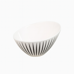 Stylish Striped Ceramic Salad Bowl – Black & White - Habitt
