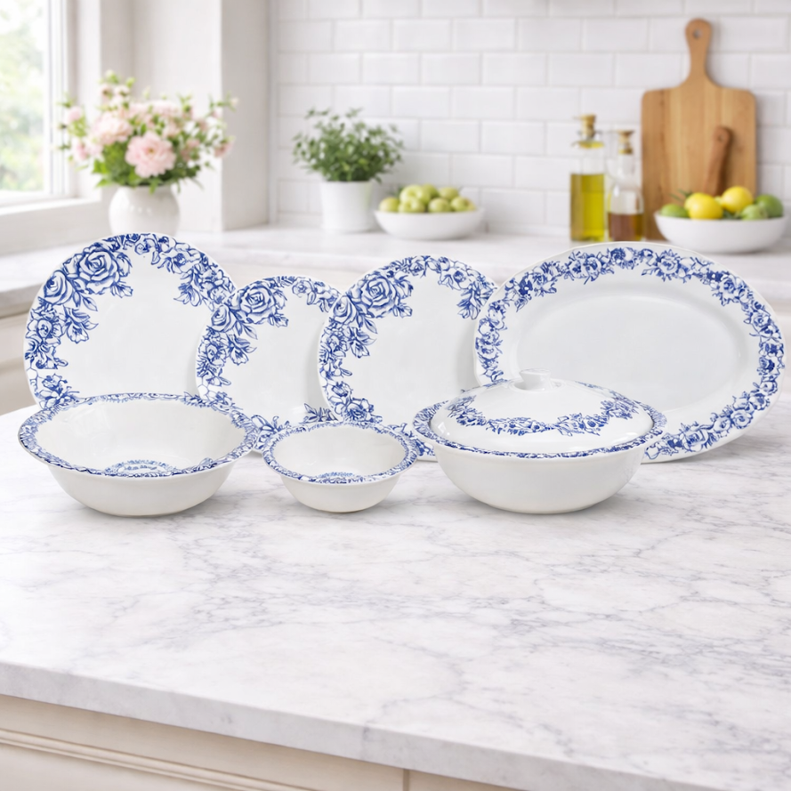 Azure Blossom Dinner Set – Timeless Floral Elegance for Refined Dining (22 / 30 / 43 PCS) - Habitt