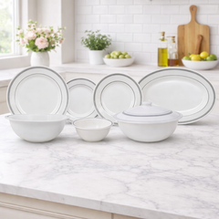Chroma Stripes Dinner Set – Elegant White & Black Rim Design (22 / 30 / 43 PCS) - Habitt