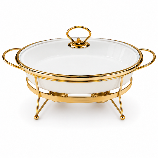 Premium 12 Inch Oval Burner Dish White for Elegant Buffet Service