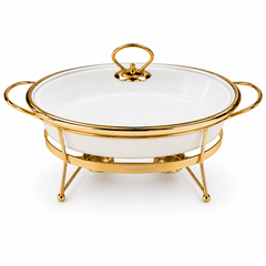 Premium 12 Inch Oval Burner Dish White for Elegant Buffet Service