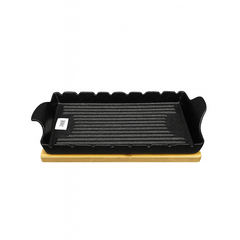 Stylish Rectangular Ceramic Sizzler with Wooden Base – Black - Habitt