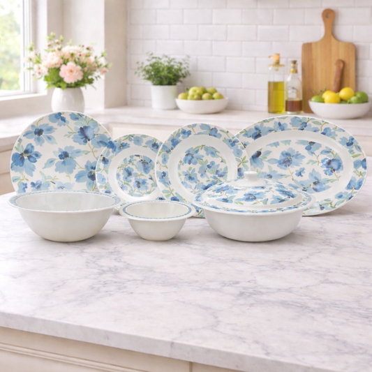 Sea of Blue Dinner Set – Coastal Florals with Fresh, Timeless Elegance (22 / 30 / 43 PCS) - Habitt