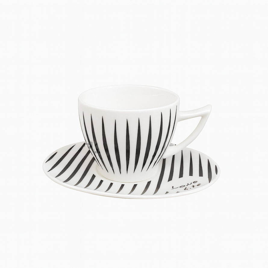 Stylish 1-Piece Striped Cup and Saucer Set – Black & White - Habitt