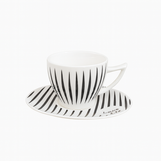 Stylish 1-Piece Striped Cup and Saucer Set – Black & White - Habitt
