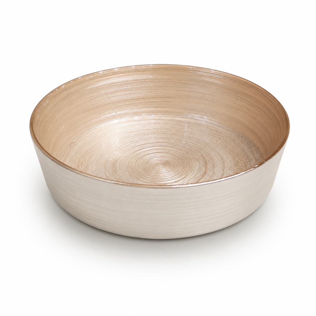 Large Round Golden Serving Bowl – Elegant Textured Bowl - Habitt