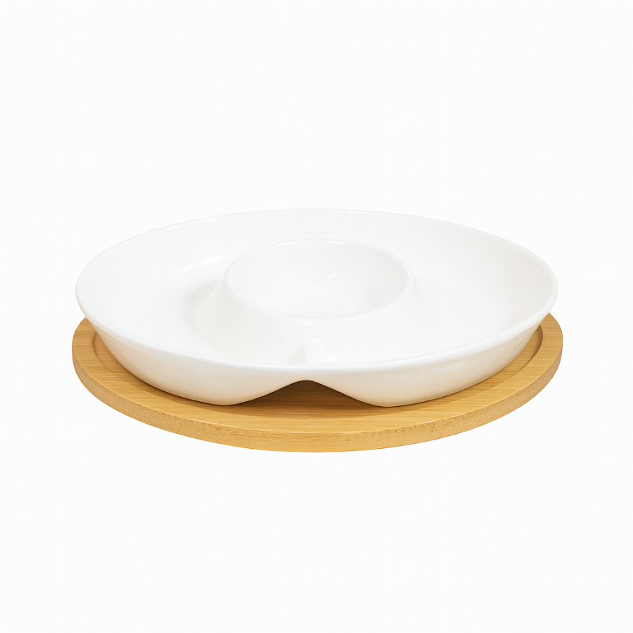 Stylish Portion Dish with Wooden Base – 16895 - Habitt