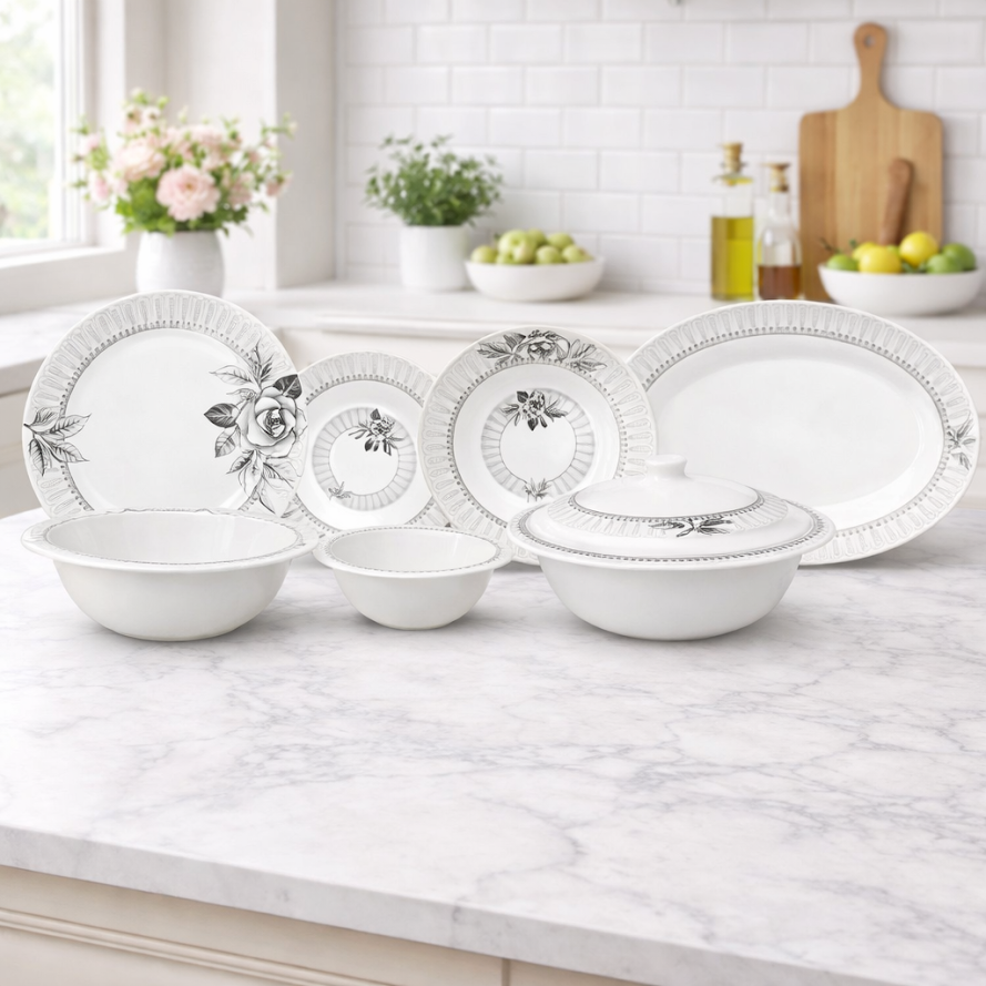 Shadow Bloom Dinner Set – Dark Florals with Deep, Timeless Elegance (22 / 30 / 43 PCS) - Habitt