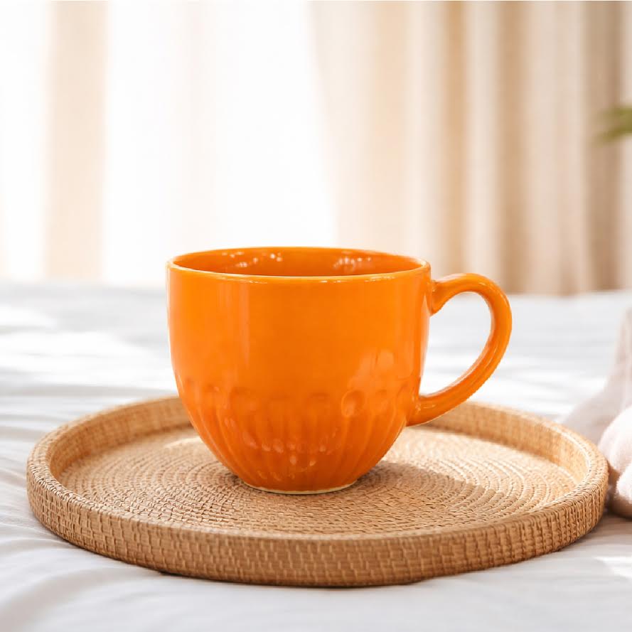 Classic Orange Ceramic Coffee Mug – Gloss Finish Everyday Tea & Coffee Cup - Habitt