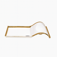 Stylish Long Ceramic Platter with Gold Rim – White & Gold - Habitt