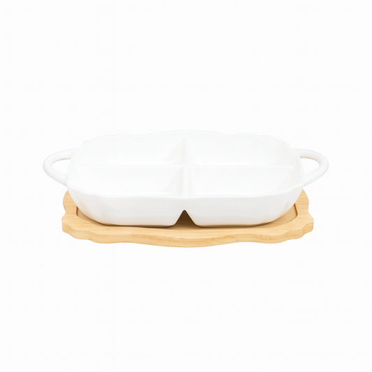 Stylish 4-Portion Serving Dish with Wooden Base - Habitt