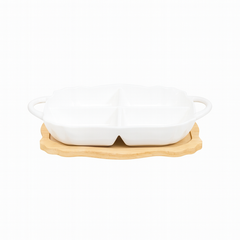 Stylish 4-Portion Serving Dish with Wooden Base - Habitt