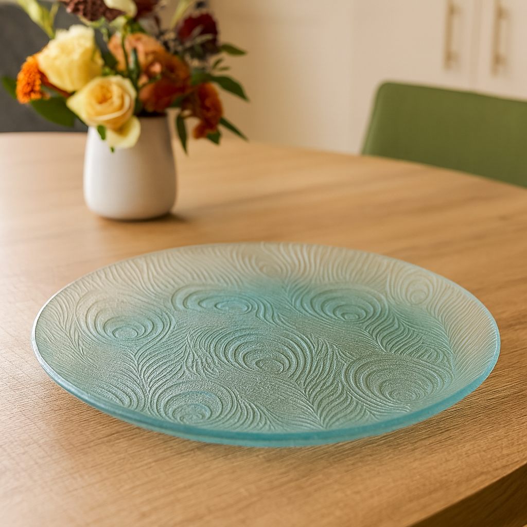Clear Pressed-Glass Peacock-Pattern Dessert Plate Set – 6 Pieces, 178 mm Diameter - Habitt