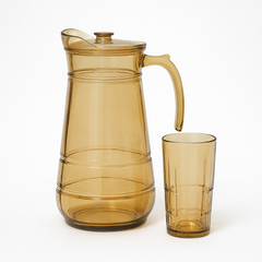 Golden-Tinted 7-Piece Water Set – 1.7 L Jug with 278 ml Glasses (Premium Classic-Pattern Glassware) - Habitt