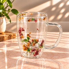 Floral Double-Wall Glass Mug