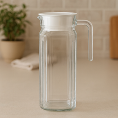 Clear Glass Jug 1150 ml with Handle & White Lid – Slim Premium Water & Juice Pitcher - Habitt