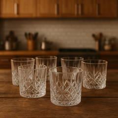 Crystal-Pattern Tumbler Glass Set 340 ml – Premium Heavy Glass Drinkware (6 Pcs) - Habitt