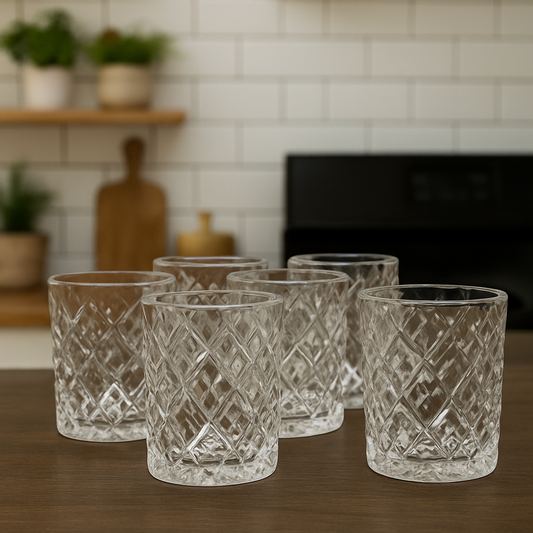 Diamond-Cut Tumbler Glass Set 340 ml – Premium Heavy Glass Drinkware (6 Pcs) - Habitt