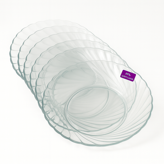 Clear Swirl-Pattern Pressed-Glass Soup Plate Set – 6 Pieces, 234 mm Diameter - Habitt