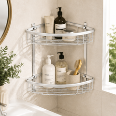 2-Tier Wall-Mounted Bathroom Corner Rack with Drainage