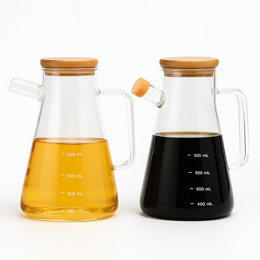 1Pc Glass Oil Pot 900ml with Bamboo Lid – Heat-Resistant Dispenser - Habitt