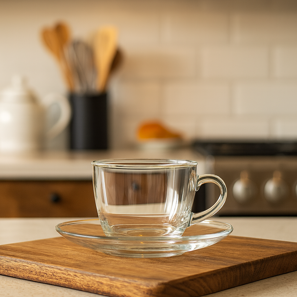Glass Cup & Saucer Set – 12-Piece Premium Clear Glassware (210 ml Cups) - Habitt