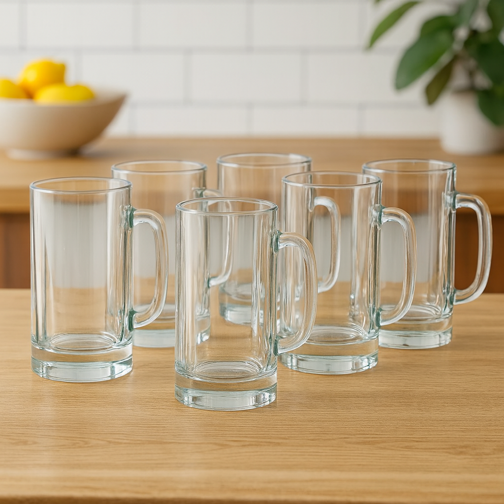 Clear Glass Juice Mug with Handle 415 ml – Set of 6 | Premium Transparent Drinkware for Home & Café - Habitt
