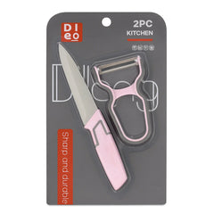 2 Pcs Kitchen Knife & Peeler Set – Pink green white - Habitt
