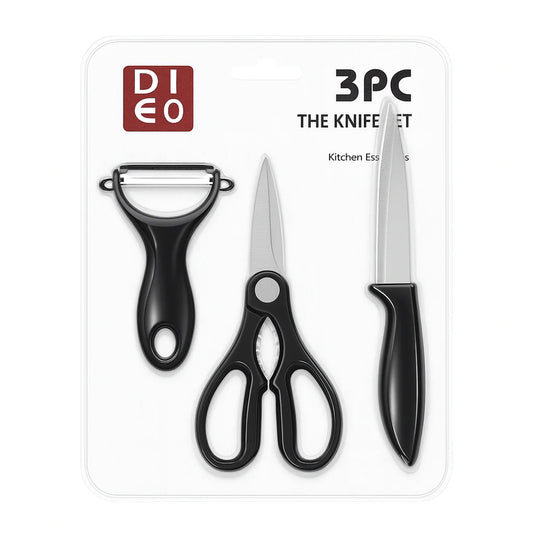 3 Pcs DIEO Kitchen Tool Set – Knife, Scissors & Peeler - Habitt