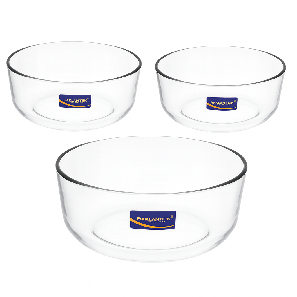 3-Piece Clear Glass Bowl Set – 1215 ml Durable Multi-Purpose Mixing & Serving Bowls - Habitt