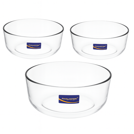 3-Piece Clear Glass Bowl Set – 1215 ml Durable Multi-Purpose Mixing & Serving Bowls - Habitt