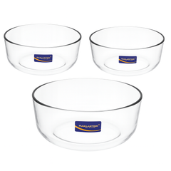 3-Piece Clear Glass Bowl Set – 1215 ml Durable Multi-Purpose Mixing & Serving Bowls - Habitt