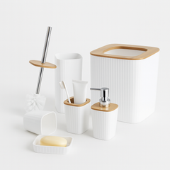 6-Piece Bathroom Set – Modern Square Design with Pump, Bin, Brush & Accessories - Habitt