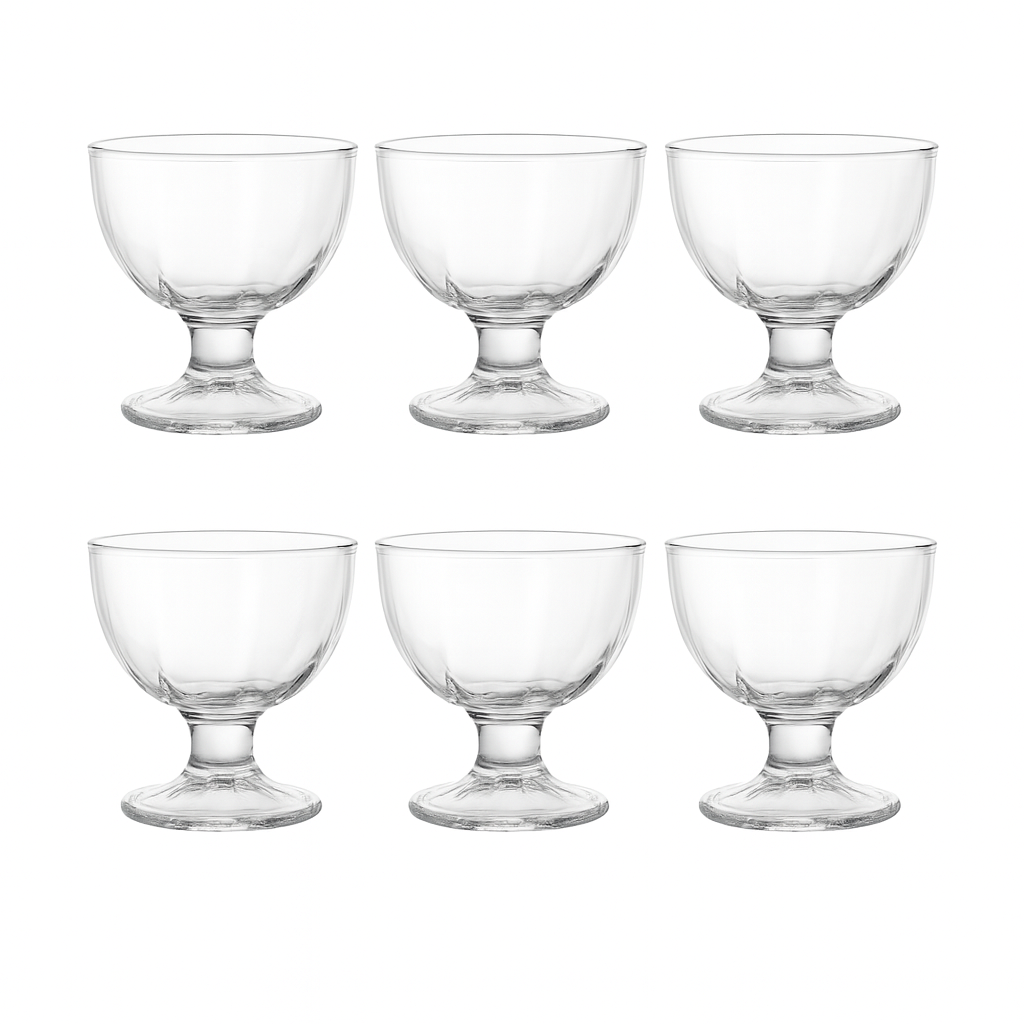 Clear Pressed-Glass Ice Cream Cups – 6-Piece Footed Dessert Set, 210 ml Capacity (Y4002) - Habitt