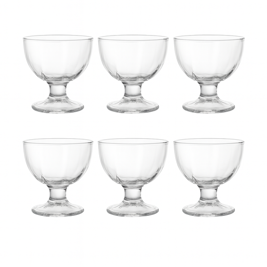 Clear Pressed-Glass Ice Cream Cups – 6-Piece Footed Dessert Set, 210 ml Capacity (Y4002) - Habitt