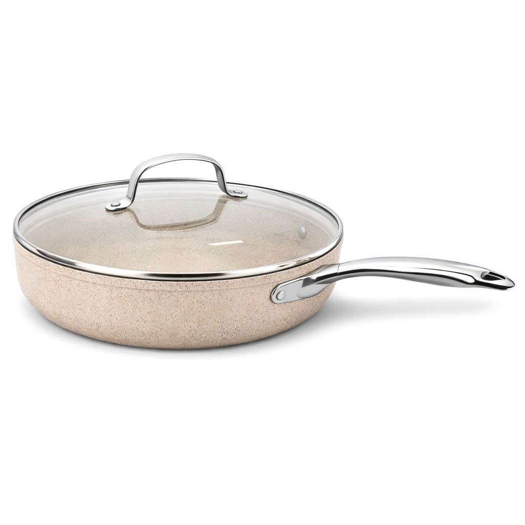 Granita Aluminum Frypan 24 x 4.7 cm / 28 x 5.5 cm with Lid – Granite Nonstick Frying Pan with Glass Lid - Habitt
