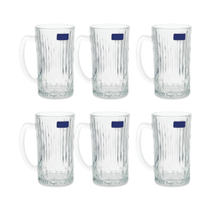 Ribbed Clear Glass Juice Mug 320 ml with Handle – Pack of 6 | Elegant Textured Drinkware for Home & Café - Habitt
