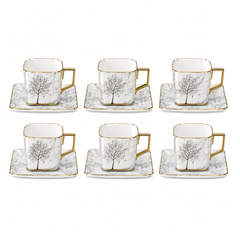 Porcelain Cup & Saucer Set – White Floral with Gold Handle