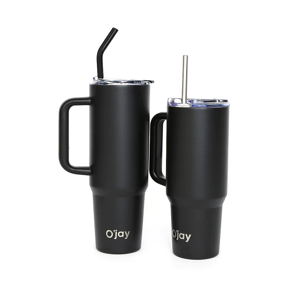 O’jay Matte Black Insulated Tumbler with Handle & Straw – 50oz / 40oz – SP17913 - Habitt