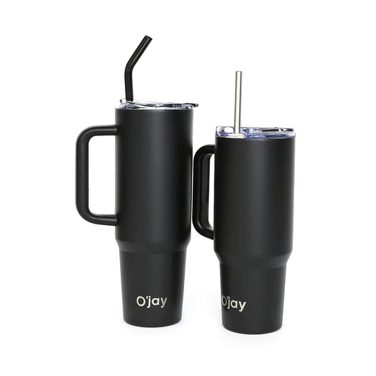 O’jay Matte Black Insulated Tumbler with Handle & Straw – 50oz / 40oz – SP17913 - Habitt