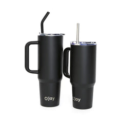 O’jay Matte Black Insulated Tumbler with Handle & Straw – 50oz / 40oz – SP17913 - Habitt