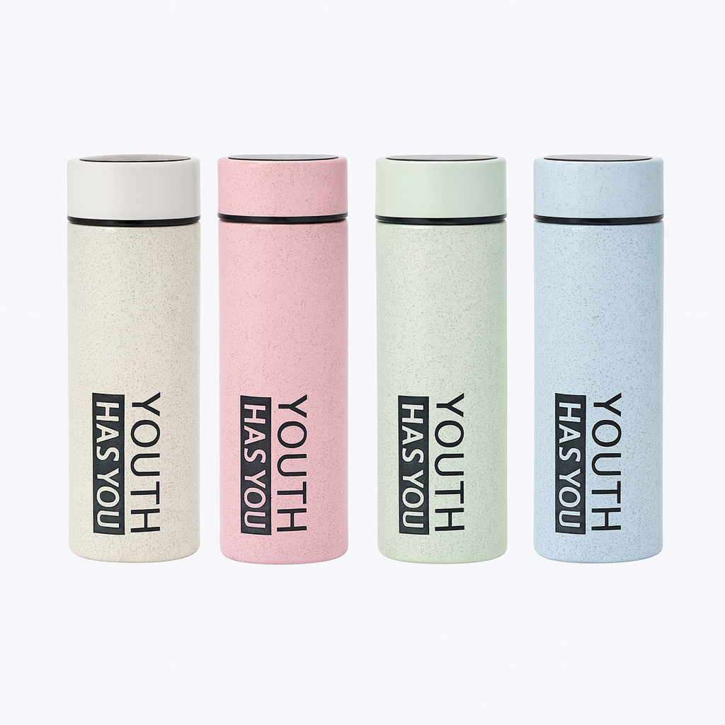Glass Bottle Marble Touch – Slim Printed Drinking Bottle (Blue, Green, Pink, Beige) - Habitt